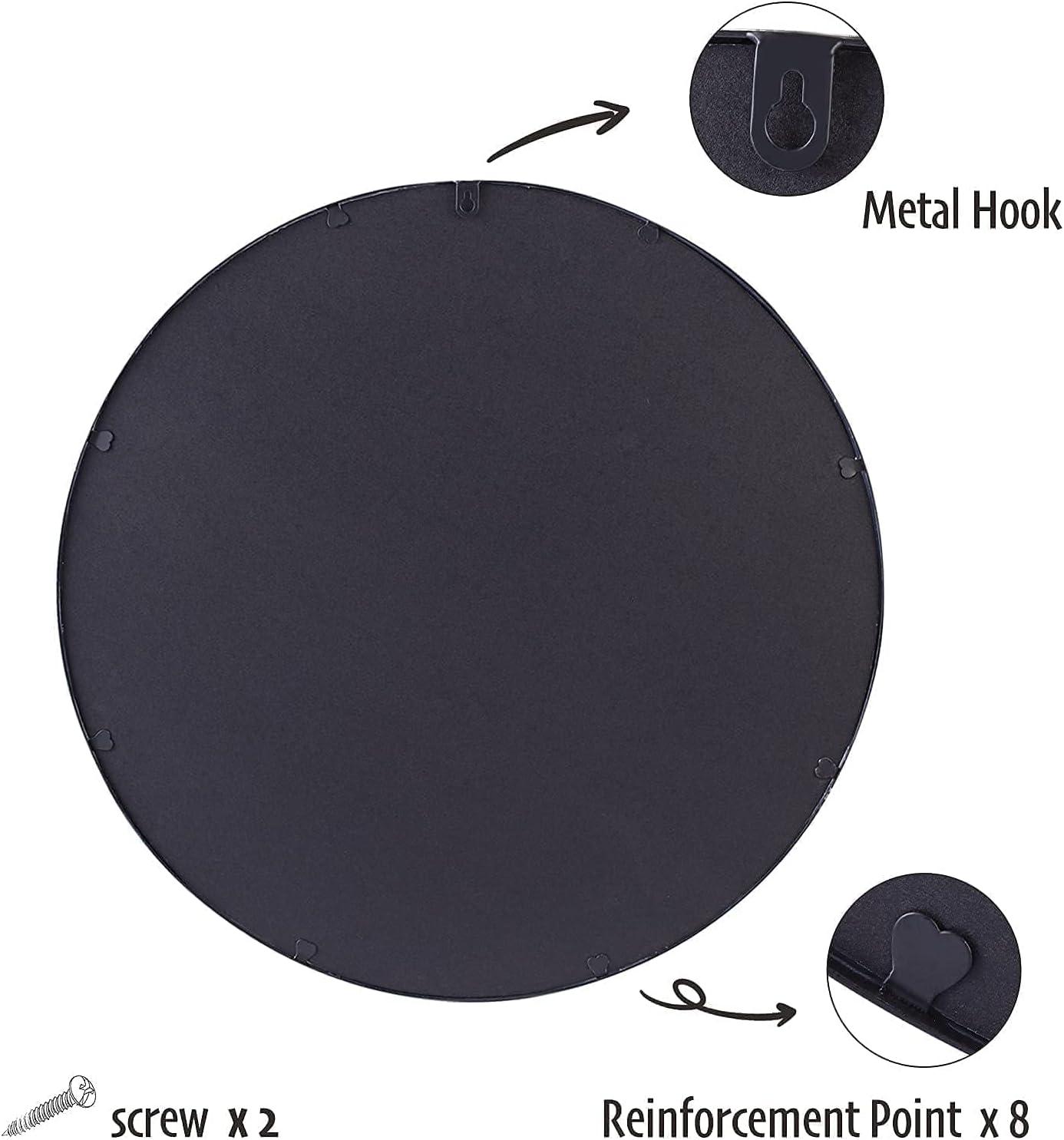 ZENIDA Round Wall Mirror – 50cm Black Metal Frame Modern Bathroom Decor