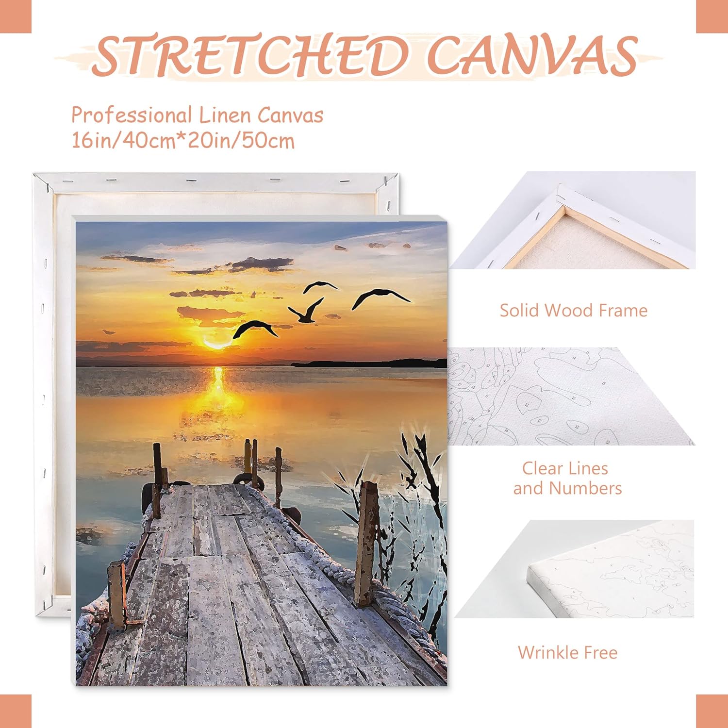 TONZOM Paint by Numbers Kit - Sunset DIY Framed Canvas Art, 40x50cm