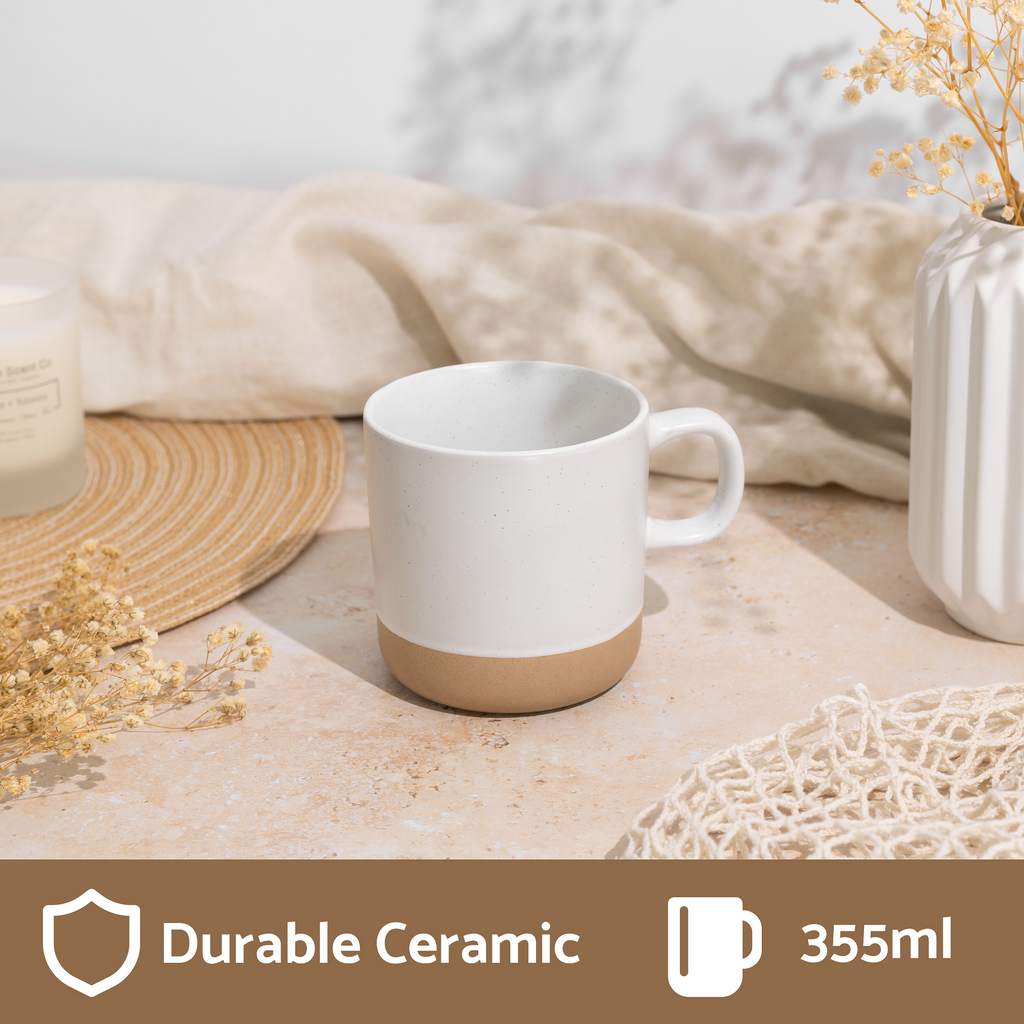 Mogarden White Speckled Ceramic Coffee Mug – 12oz Stoneware Cup