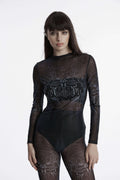 Punk Rave Eluana Cybergoth Mesh Top – Black Mechanical Skull Print