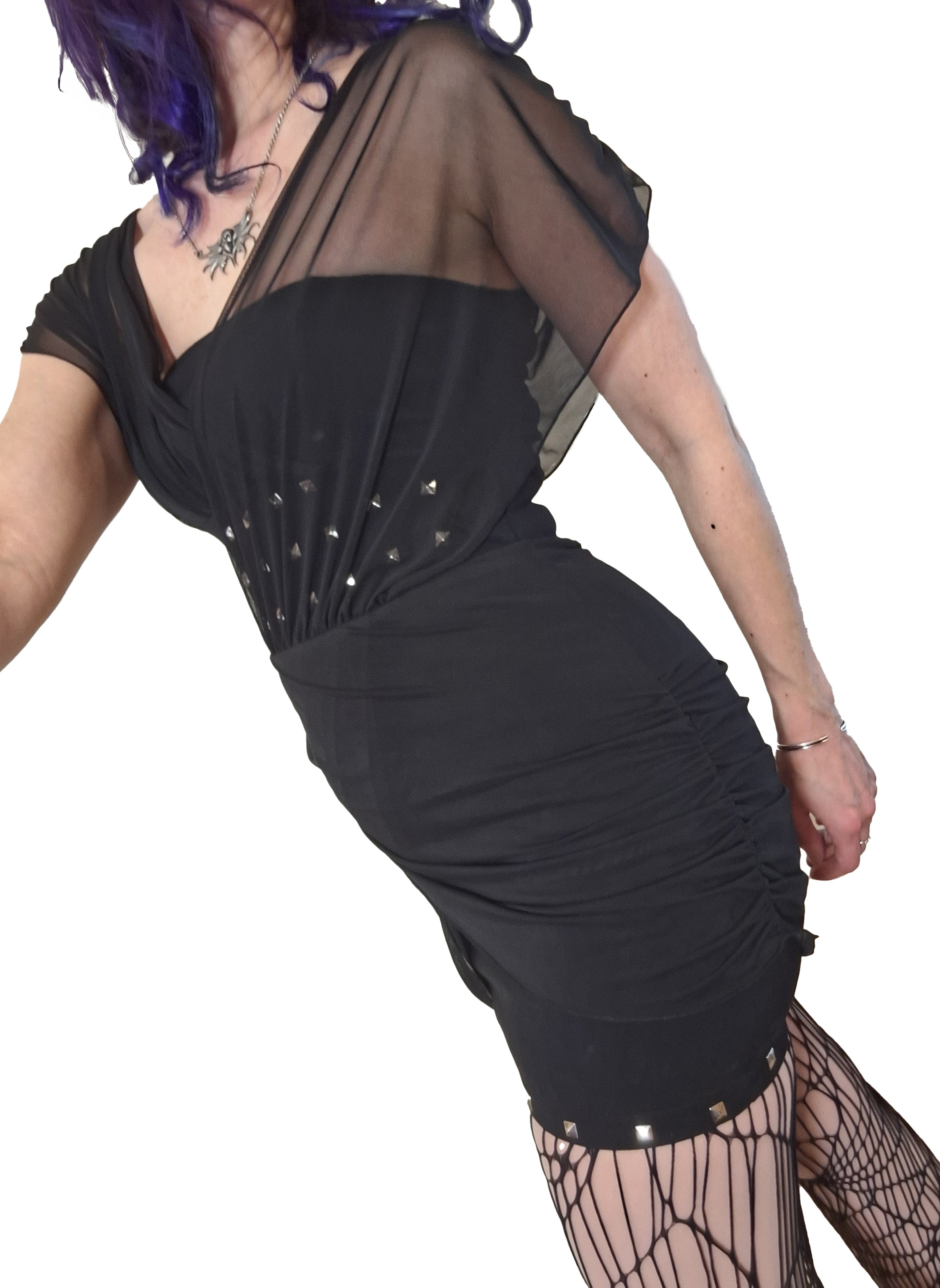 Necessary Evil Venus Wrapped Mesh Mini Dress – Studded Gothic Style