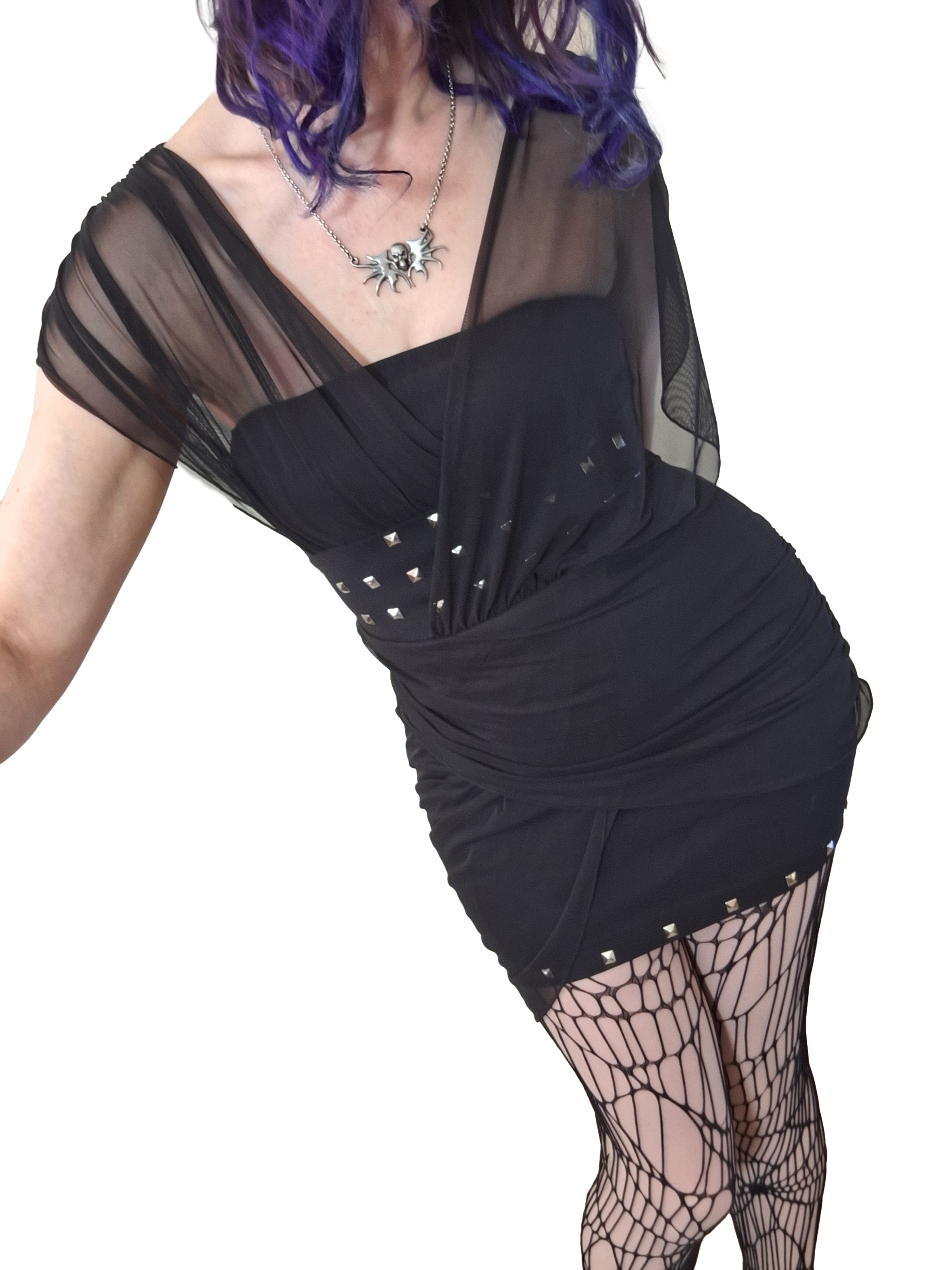 Necessary Evil Venus Wrapped Mesh Mini Dress – Studded Gothic Style
