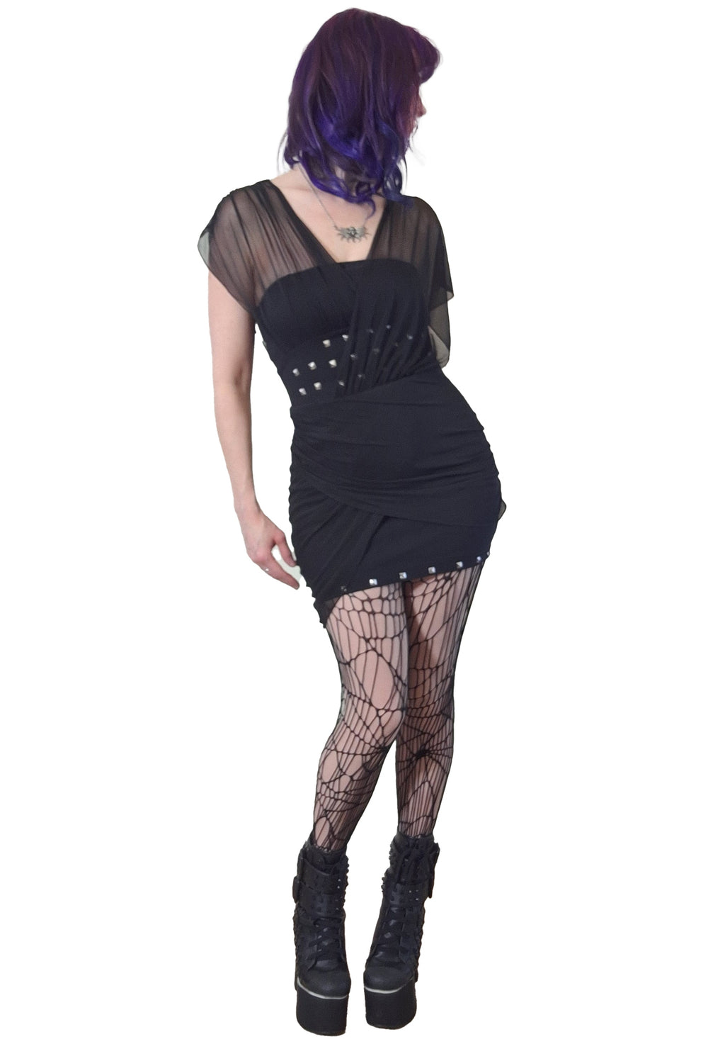 Necessary Evil Venus Wrapped Mesh Mini Dress – Studded Gothic Style