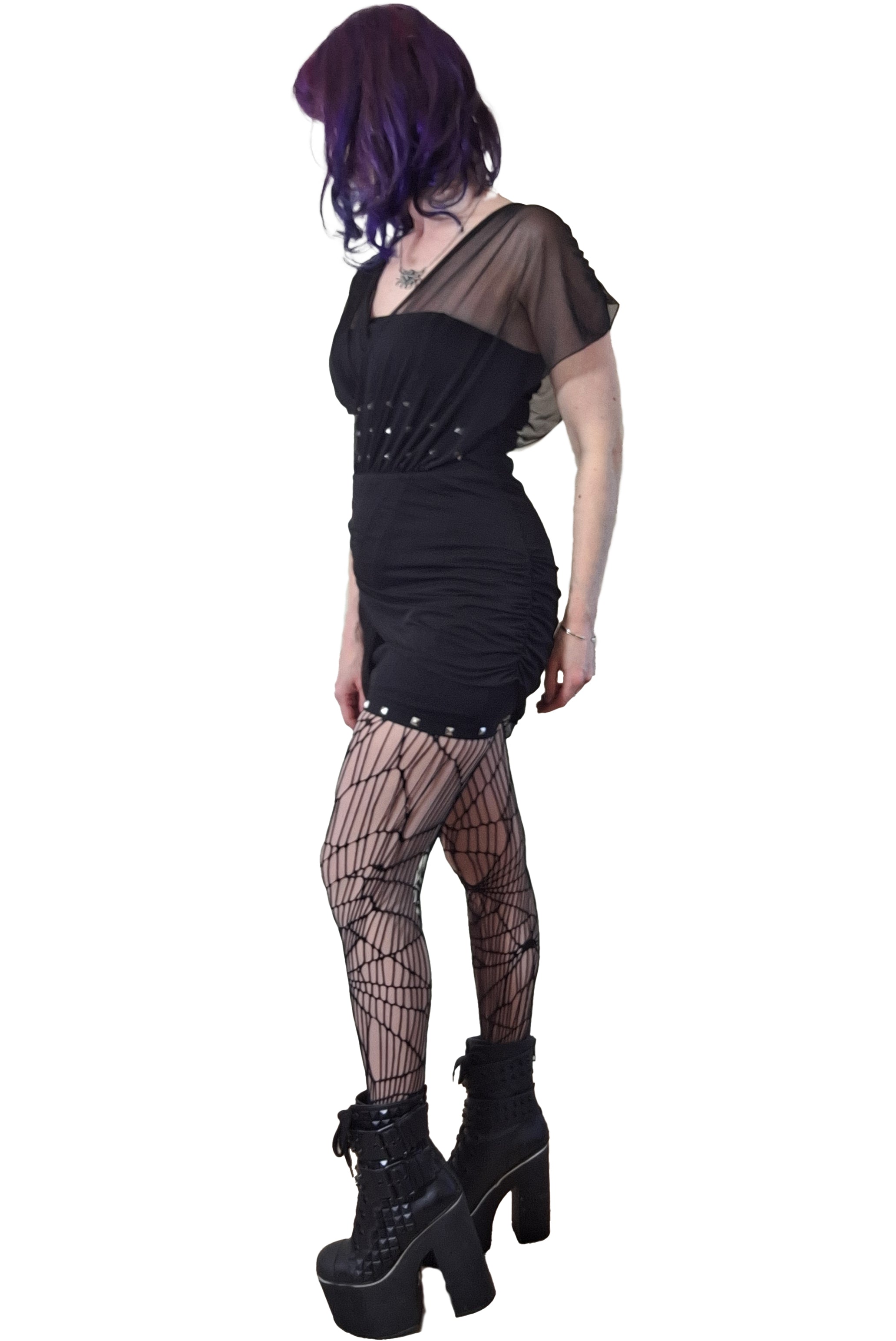Necessary Evil Venus Wrapped Mesh Mini Dress – Studded Gothic Style