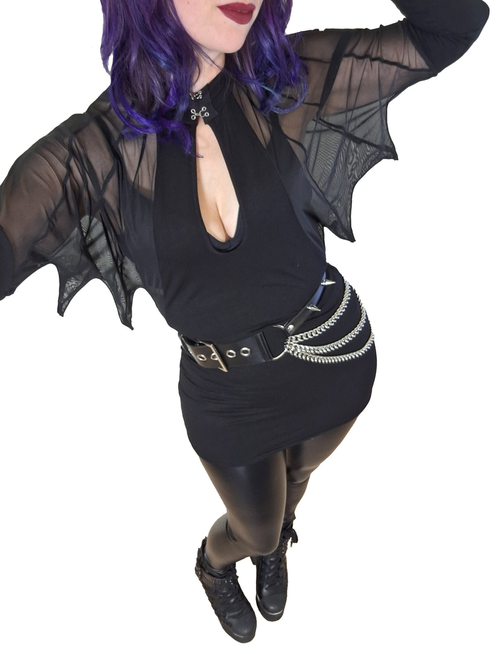 Necessary Evil Vespertilio Batwing Top – Black Mesh Gothic Long Sleeve