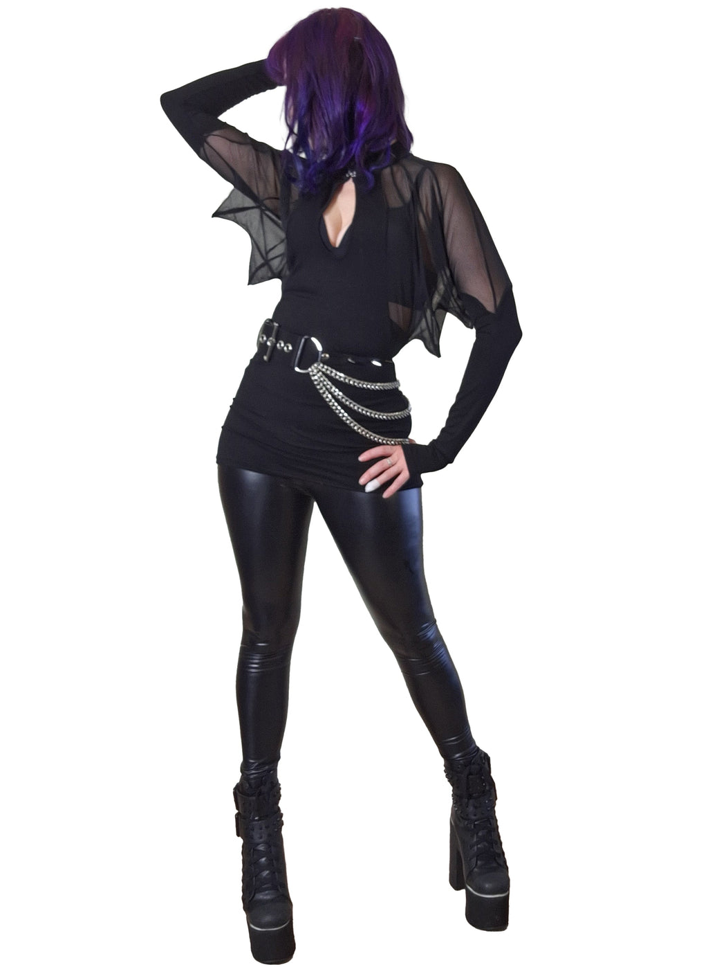 Necessary Evil Vespertilio Batwing Top – Black Mesh Gothic Long Sleeve