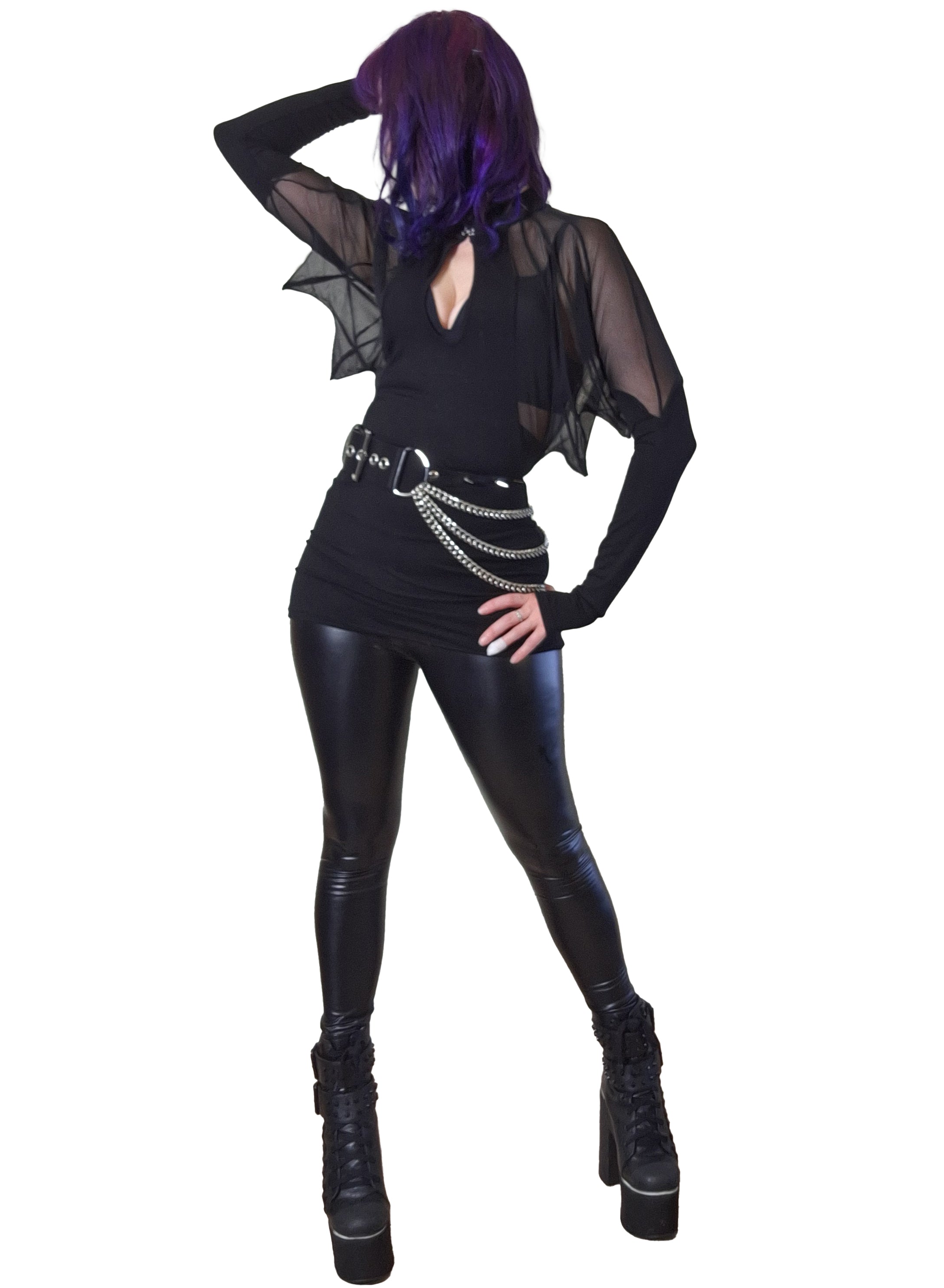 Necessary Evil Vespertilio Batwing Top – Black Mesh Gothic Long Sleeve