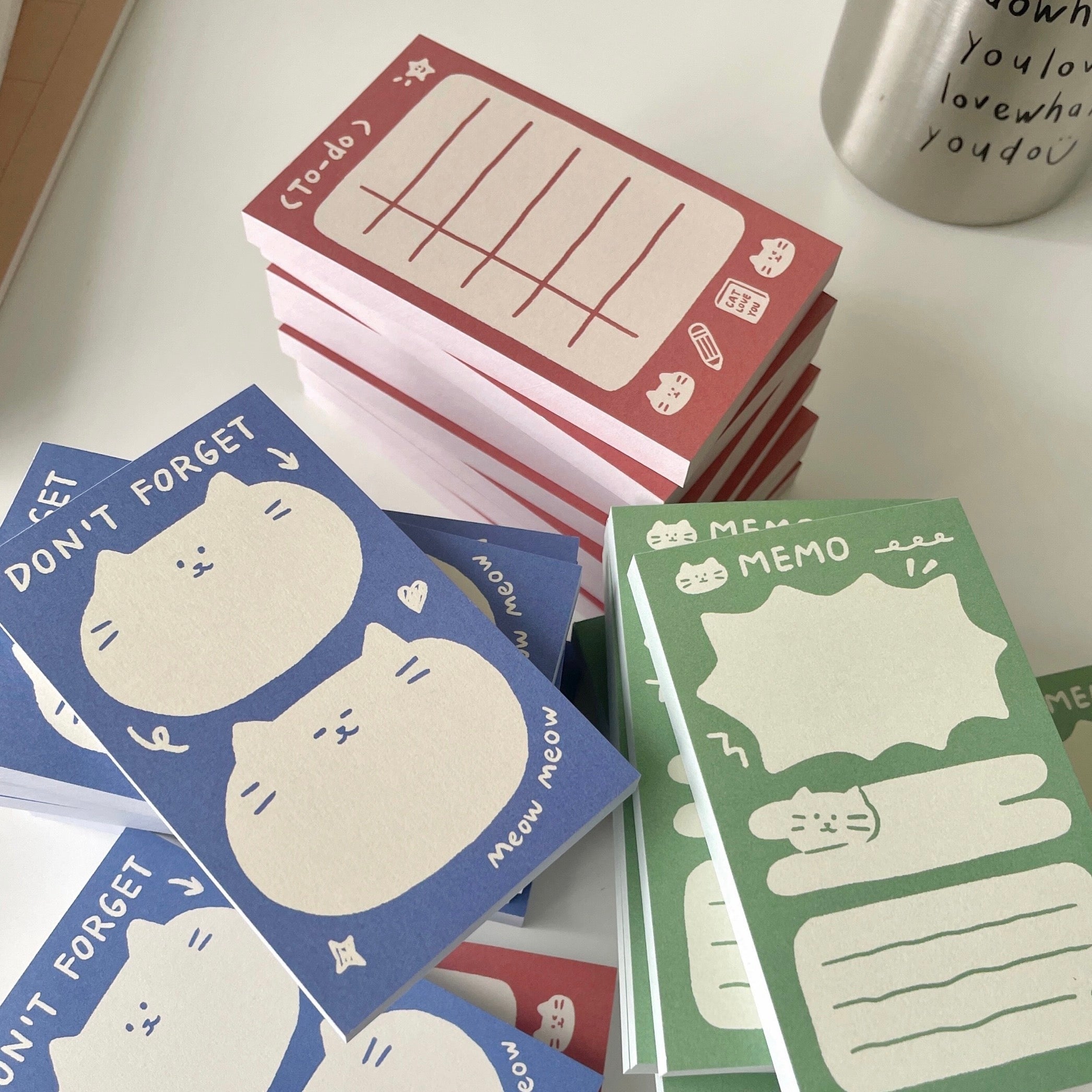 Cat Memo Note Pad by LuLuFun Studio – Cute Animal Stationery, 50 Sheets