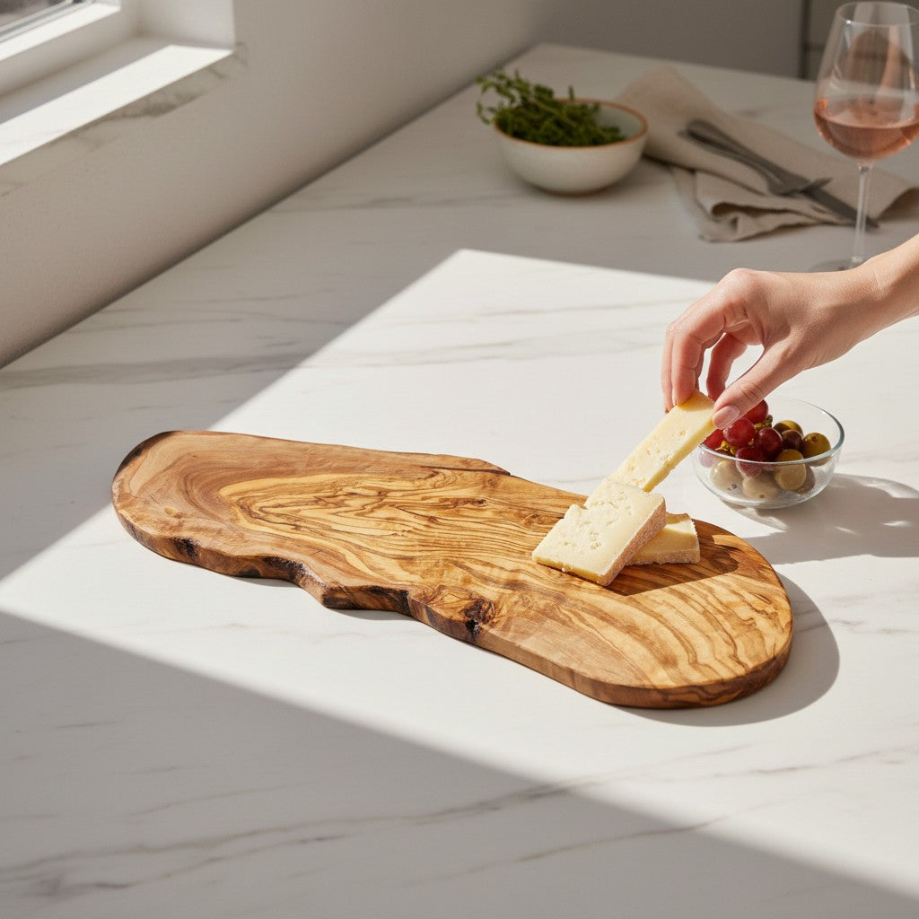 Handmade Olive Wood Long Freeform Serving Board | Live Edge Cheese Charcuterie & Grazing Platter Board | Beautiful Natural Grain | 20–50 cm