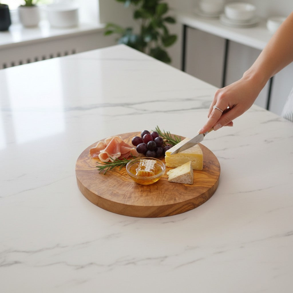 Handmade Round Olive Wood Cutting Board | Thick Circle Cheese & Serving Board | Stunning Natural Grain | 15–40 cm