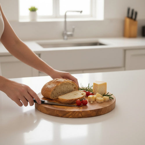 Handmade Round Olive Wood Cutting Board | Thick Circle Cheese & Serving Board | Stunning Natural Grain | 15–40 cm