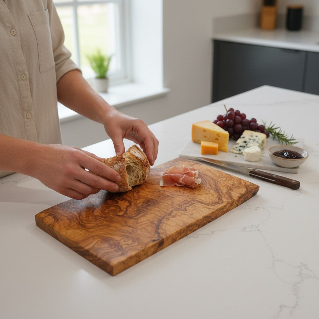 Handmade Olive Wood Rectangular Cutting Board | Thick Flat Cheese & Charcuterie Serving Board | Beautiful Natural Grain | 30–40 cm