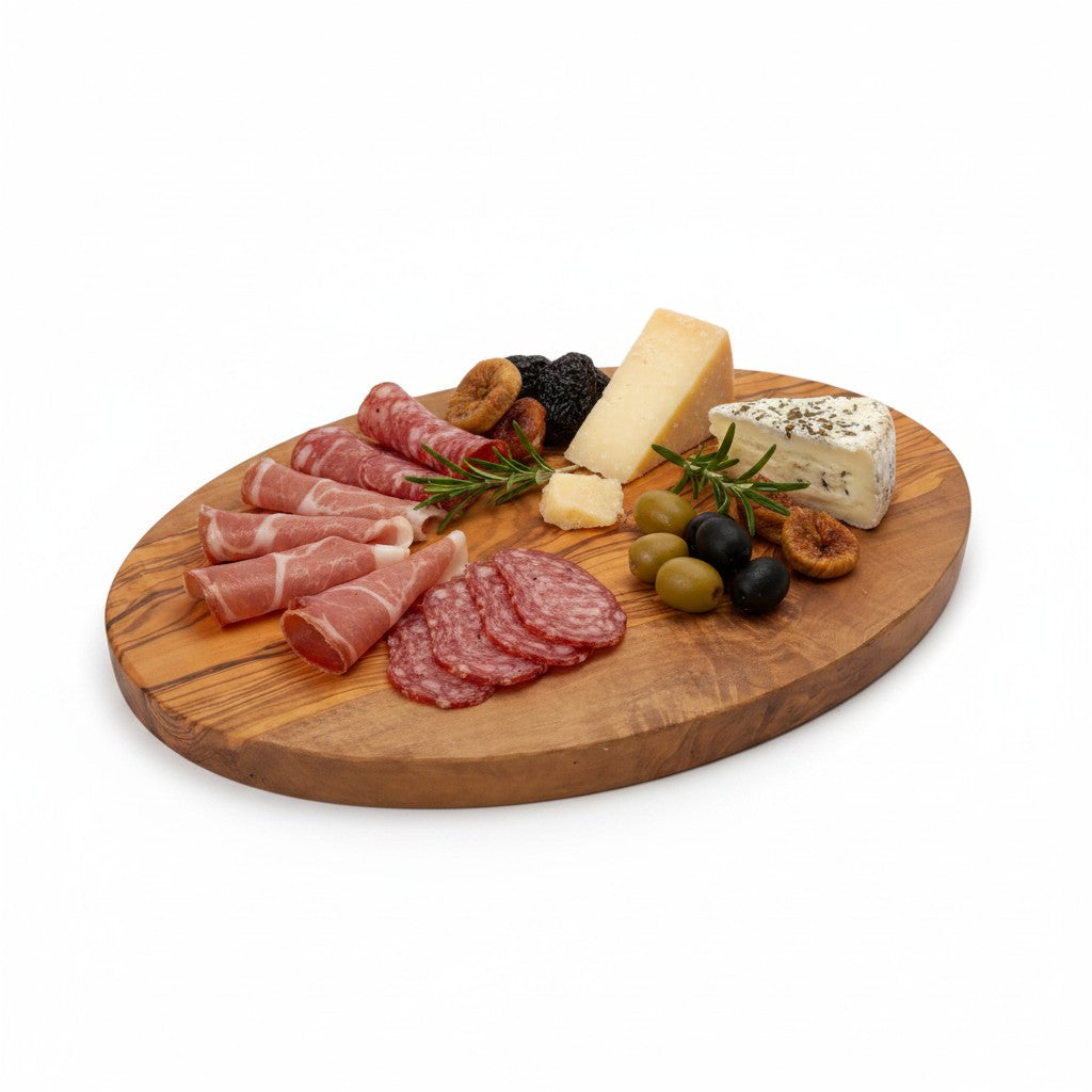 Handmade Oval Olive Wood Cutting Board | Elegant Charcuterie Cheese & Fruit Serving Board | Natural Grain | 20–40 cm