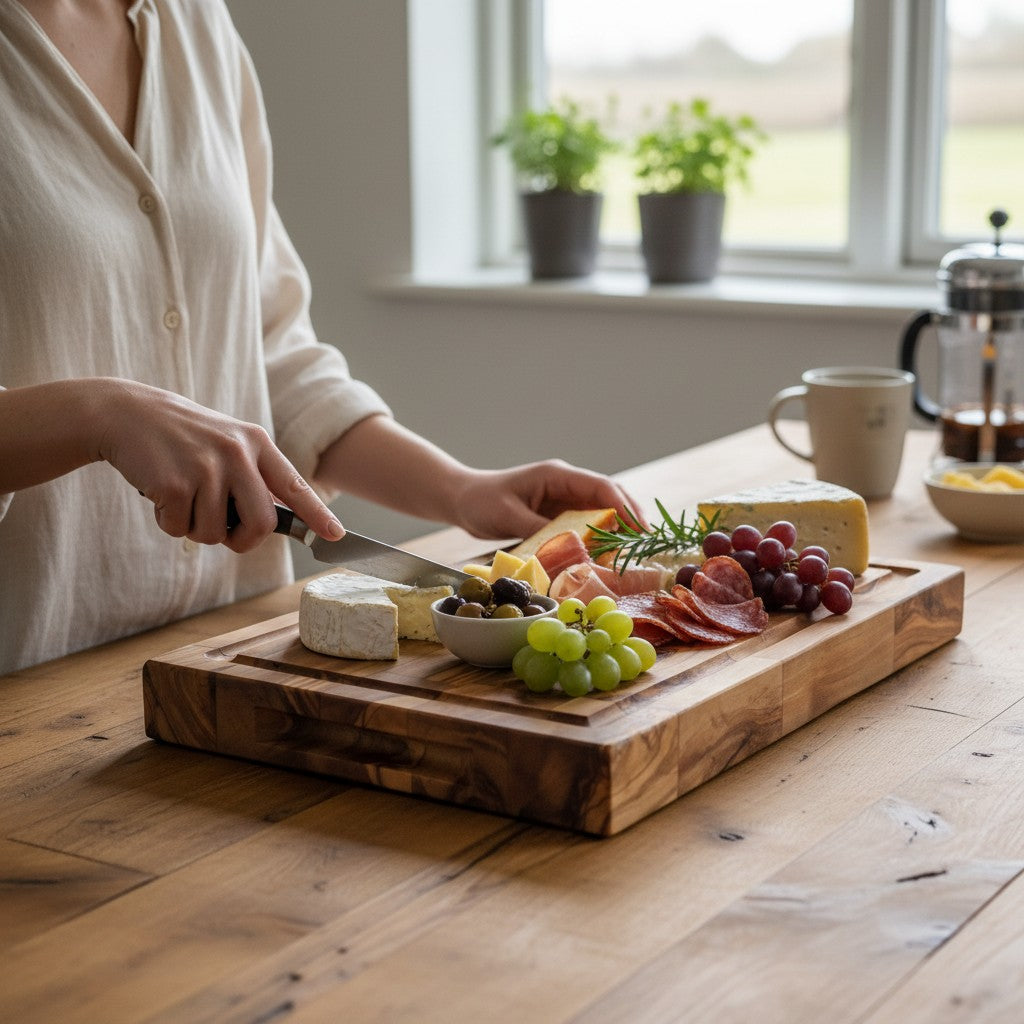 Professional Rectangular End Grain Olive Wood Cutting Board - Heavy Duty Butcher Block with Juice Groove & Handles