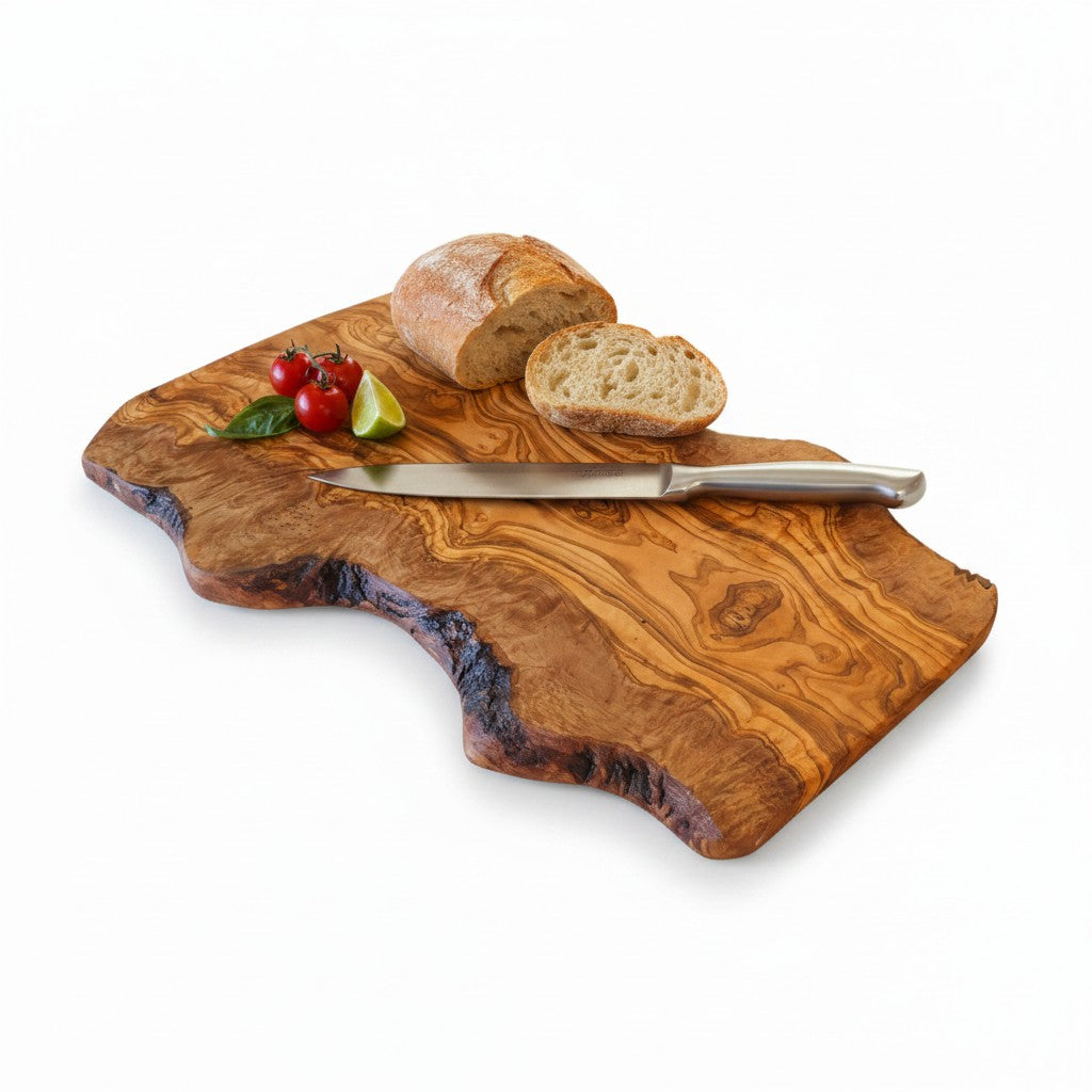 Large Handmade Olive Wood Freeform Serving Board | Extra Large Live Edge Charcuterie & Chopping Board | Unique Grain | 35–60 cm