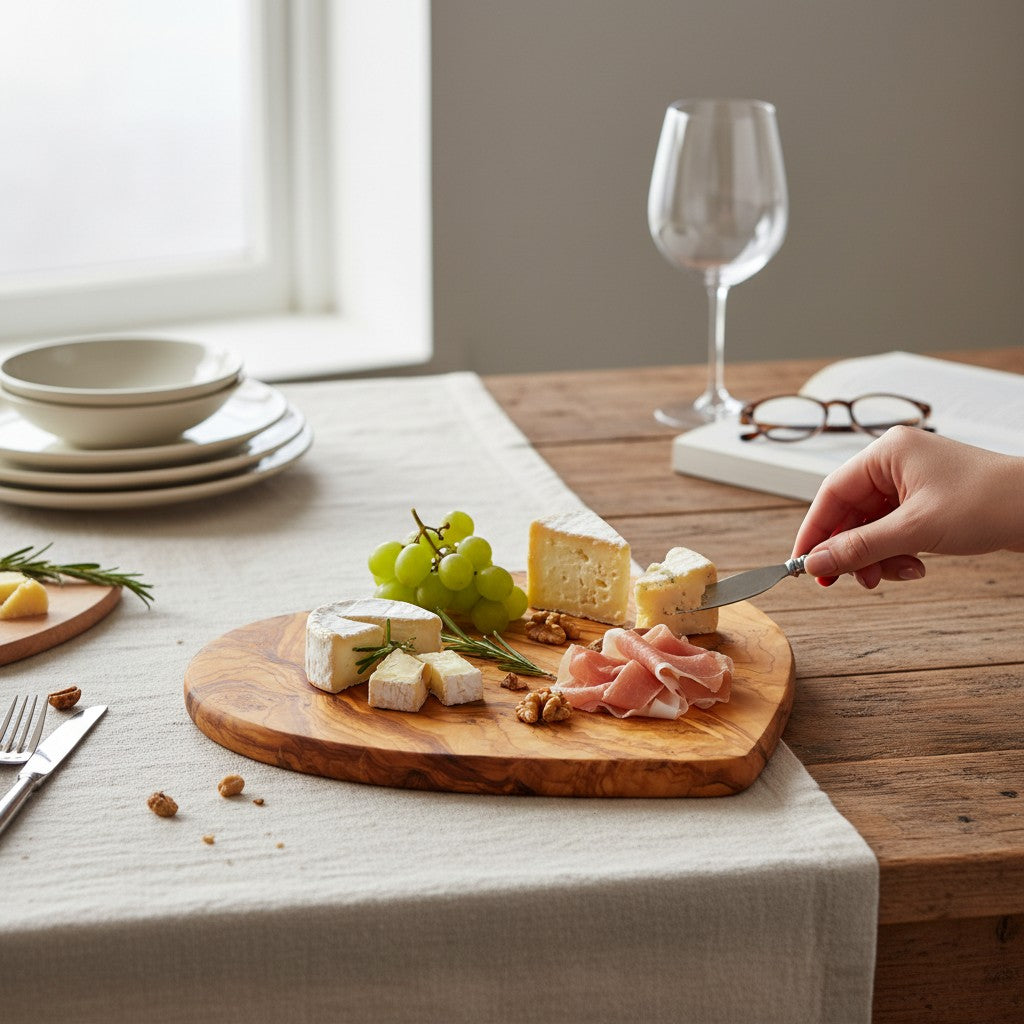 Handmade Olive Wood Heart Shaped Cutting Board | Romantic Gift Cheese & Serving Board | Natural Grain | 20 cm · 25 cm · 30 cm