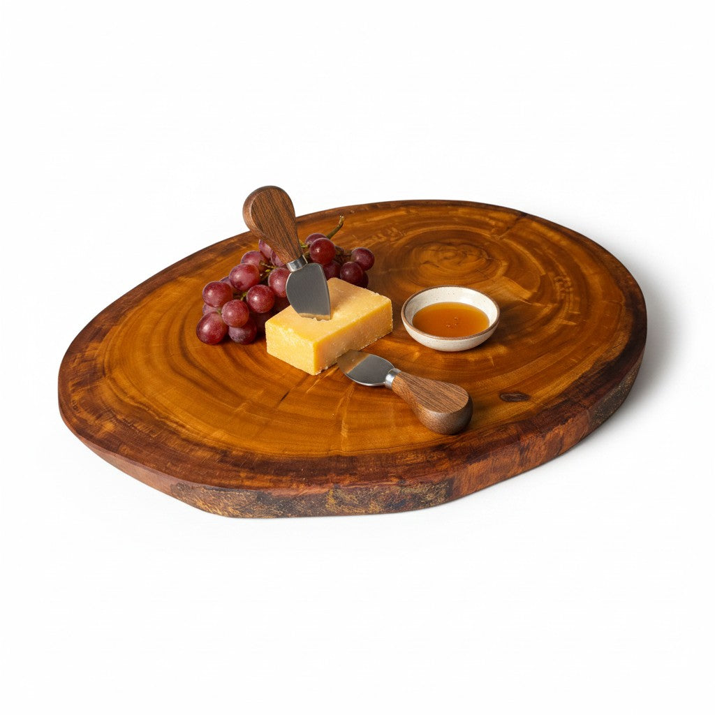 Handmade Natural Wood Trunk Slice Board | Live Edge Tree Cookie Serving &amp; Cheese Board | Unique Growth Ring Pattern | 25–40 cm