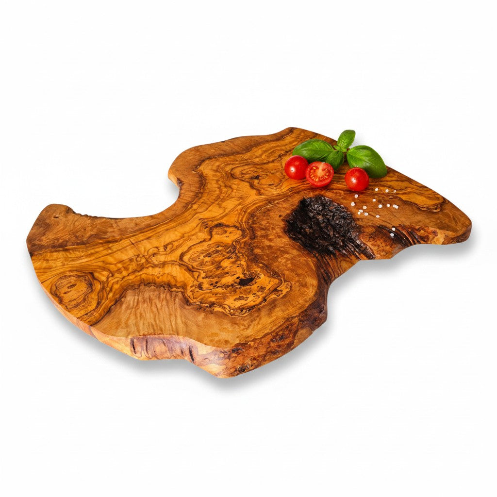 Large Handmade Olive Wood Freeform Serving Board | Extra Large Live Edge Charcuterie & Chopping Board | Unique Grain | 35–60 cm