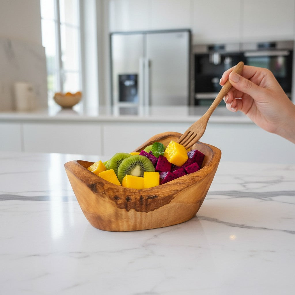 Handmade Olive Wood Boat Bowl | Deep Oval Fruit Salad & Serving Bowl | Beautiful Natural Grain | 13 cm · 15 cm · 18 cm