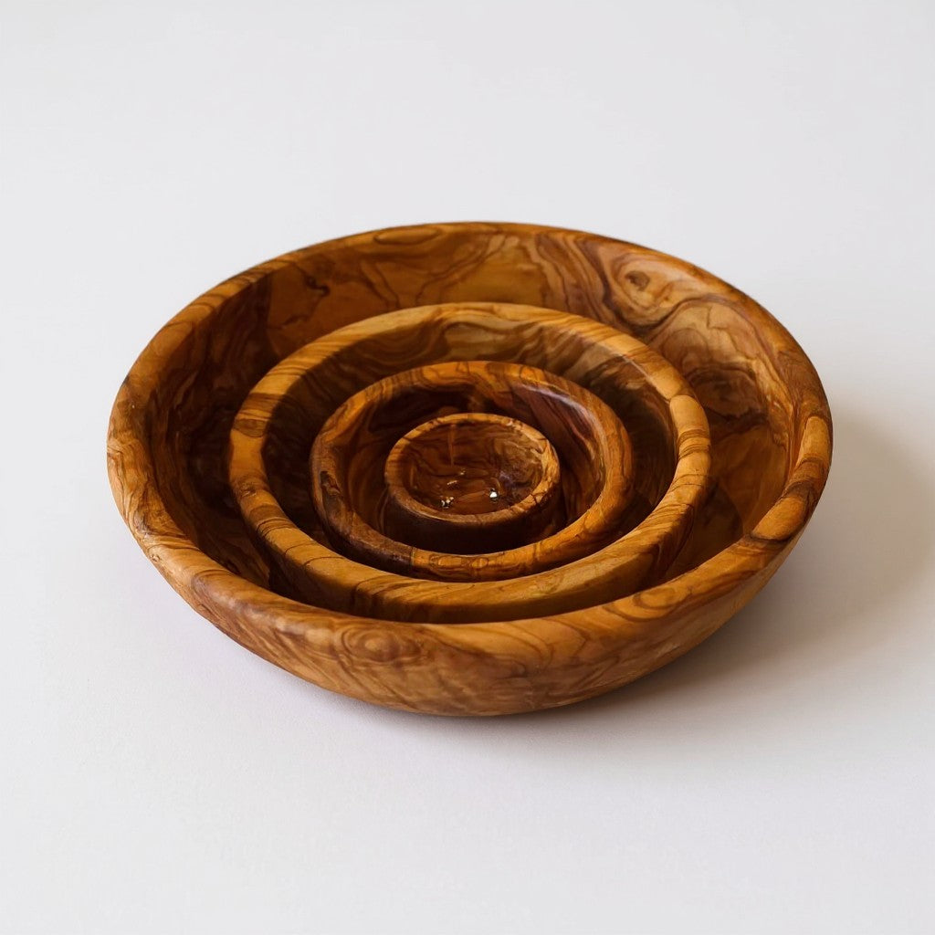 Handmade Olive Wood Bowl | Hand-Turned Wooden Salad Fruit & Serving Bowl | Beautiful Swirling Natural Grain | 6–20 cm