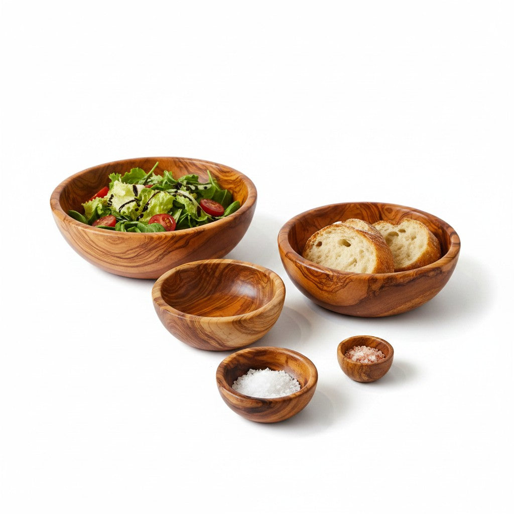 Handmade Olive Wood Bowl | Hand-Turned Wooden Salad Fruit & Serving Bowl | Beautiful Swirling Natural Grain | 6–20 cm