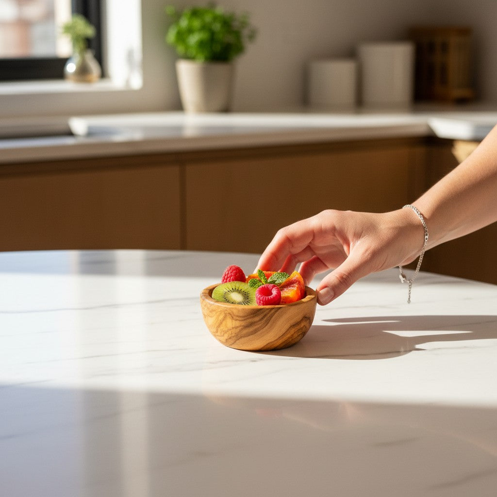 Handmade Olive Wood Bowl | Hand-Turned Wooden Salad Fruit & Serving Bowl | Beautiful Swirling Natural Grain | 6–20 cm