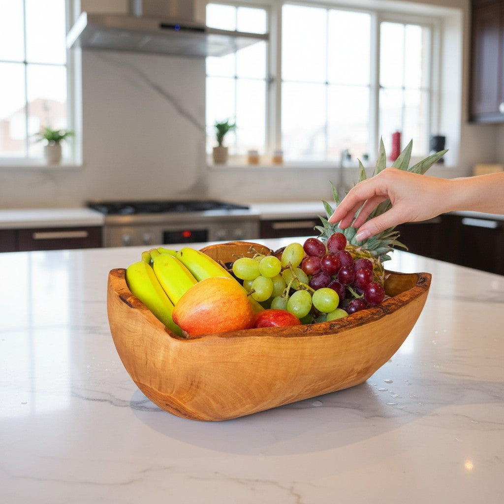 Hand-Carved Olive Wood Salad Bowl – Multi-Size Natural Rustic Serving Bowl (20cm - 45cm) – Artisan Fruit & Pasta Centerpiece Bowl