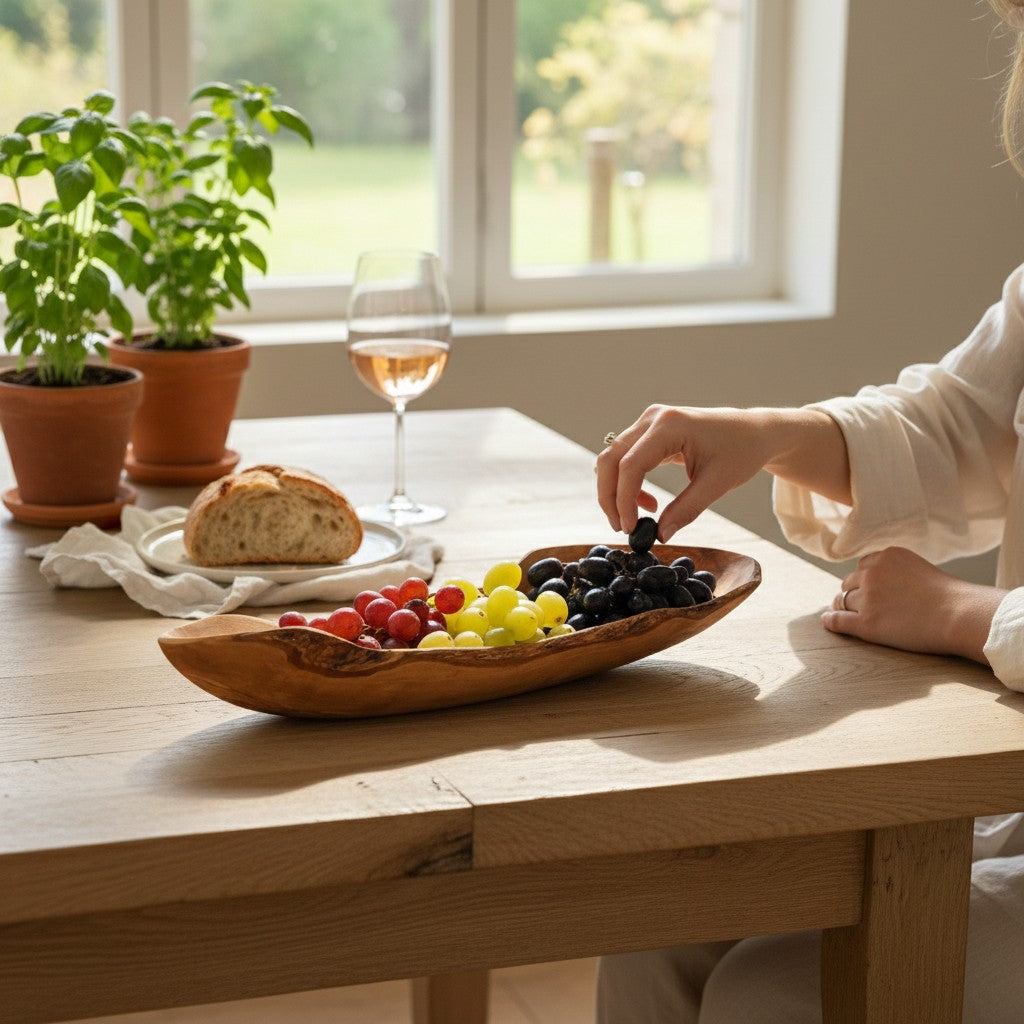 Olive Wood Large Boat Shaped Serving Dish, Sustainably Sourced, Eco-Friendly, handmade, gift