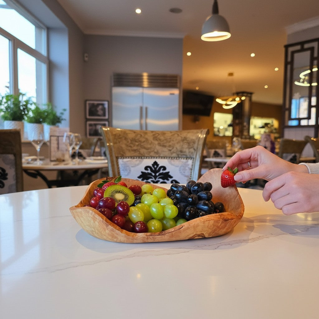 Handcrafted Olive Wood Boat Bowl – Rustic Canoe-Shaped Serving Platter – Natural Fruit & Bread Vessel (Available in Sizes 20cm to 35cm+)