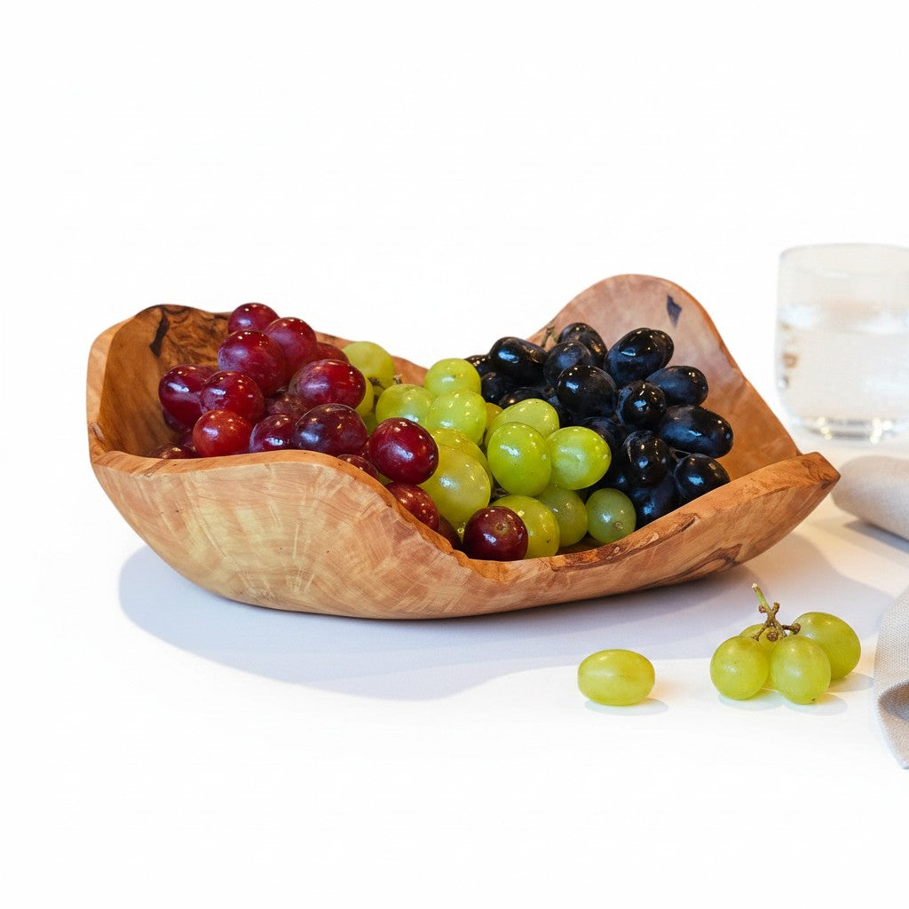 Handcrafted Olive Wood Boat Bowl – Rustic Canoe-Shaped Serving Platter – Natural Fruit & Bread Vessel (Available in Sizes 20cm to 35cm+)