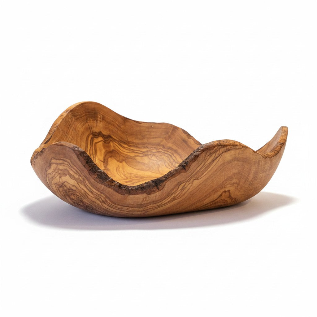 Handcrafted Olive Wood Boat Bowl – Rustic Canoe-Shaped Serving Platter – Natural Fruit & Bread Vessel (Available in Sizes 20cm to 35cm+)