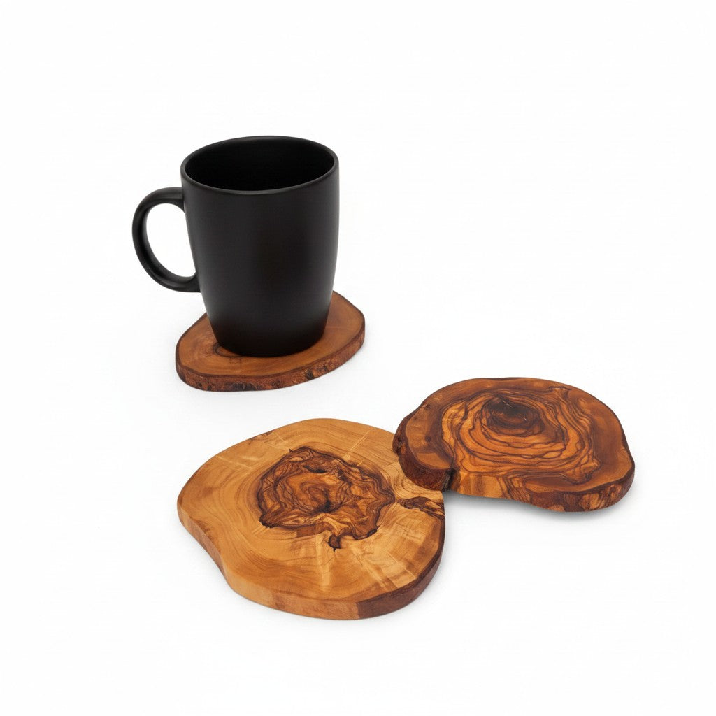Olive Wood Hand Crafted Rustic Natural Look Wooden Coaster Set (1,2,4,6)