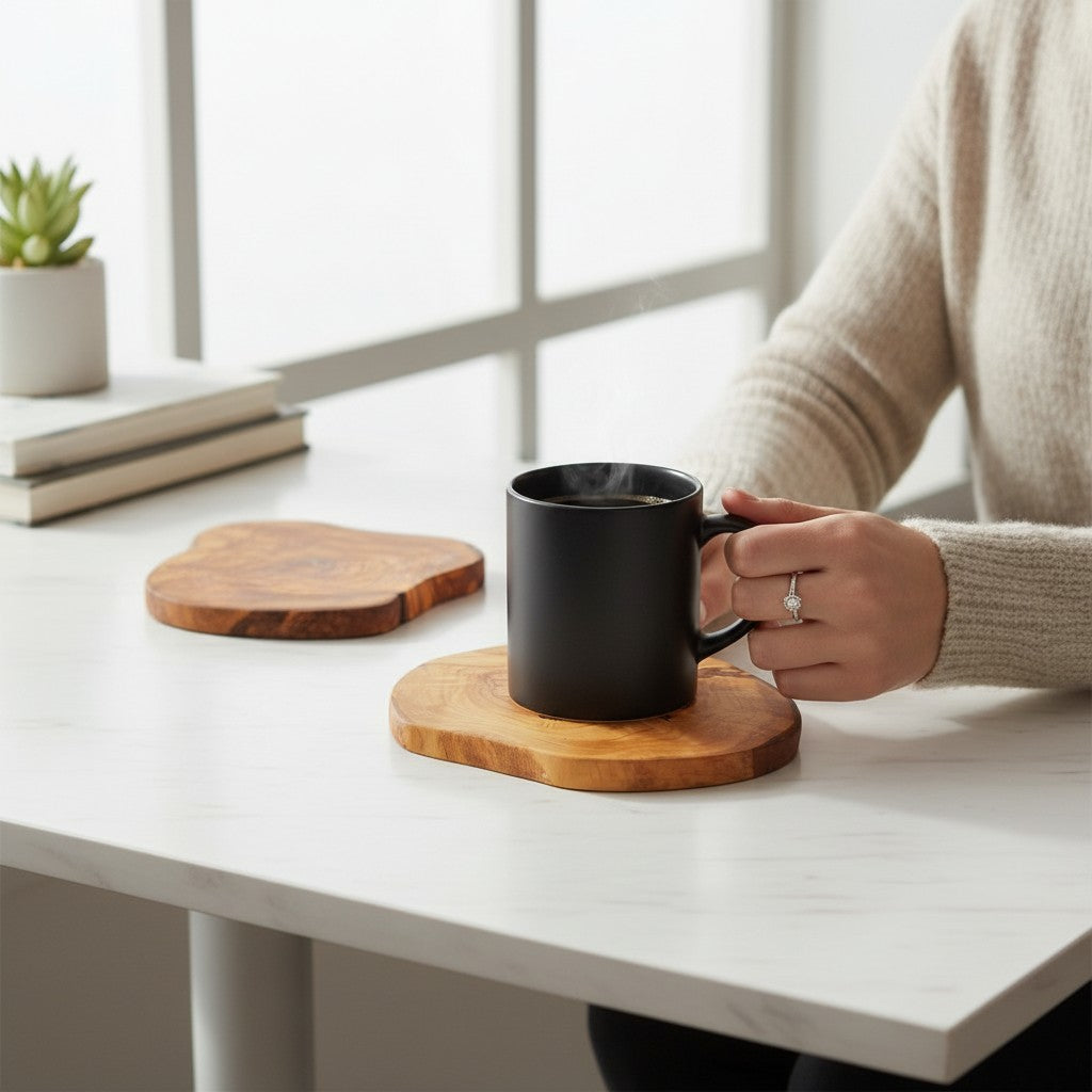 Olive Wood Hand Crafted Rustic Natural Look Wooden Coaster Set (1,2,4,6)