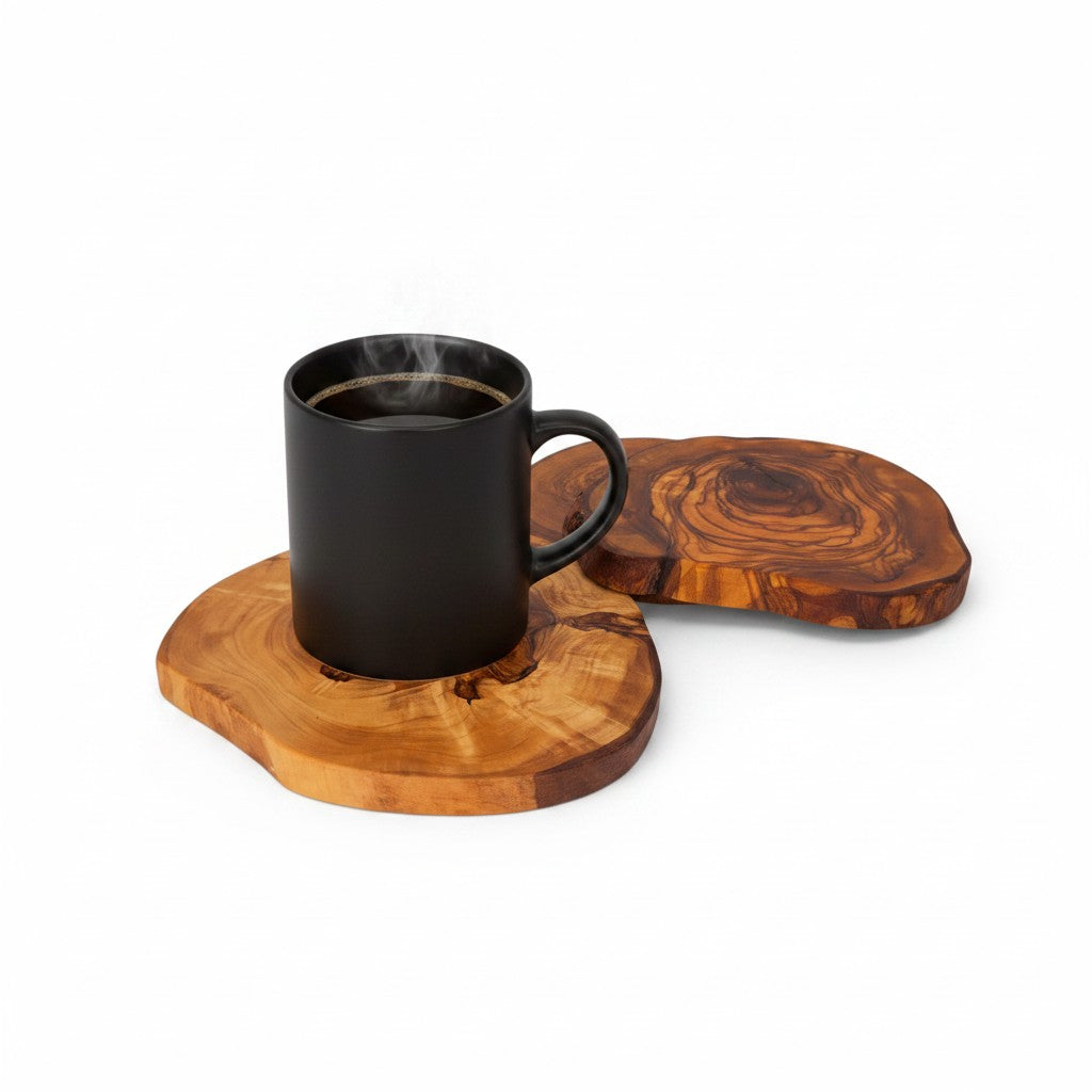 Olive Wood Hand Crafted Rustic Natural Look Wooden Coaster Set (1,2,4,6)