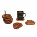 Olive Wood Rustic Coaster Set of 6 with Holder 12 cm