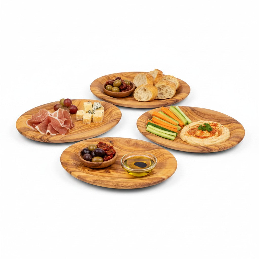 Olive Wood Handcrafted Round Wooden Plate Set (10, 15, 20, 25 cm or Set of 3)