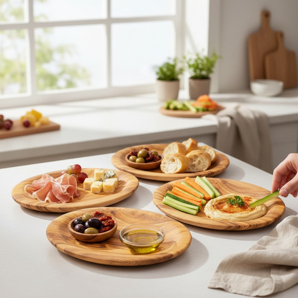 Olive Wood Handcrafted Round Wooden Plate Set (10, 15, 20, 25 cm or Set of 3)