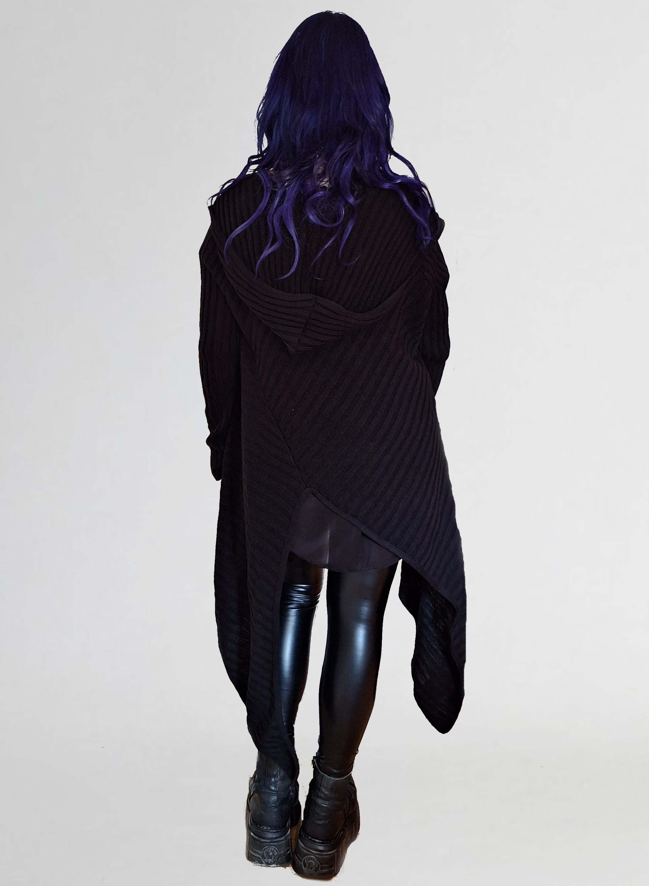 Necessary Evil Sabrina Ribbed Hooded Cardigan – Black Draped Gothic Wrap