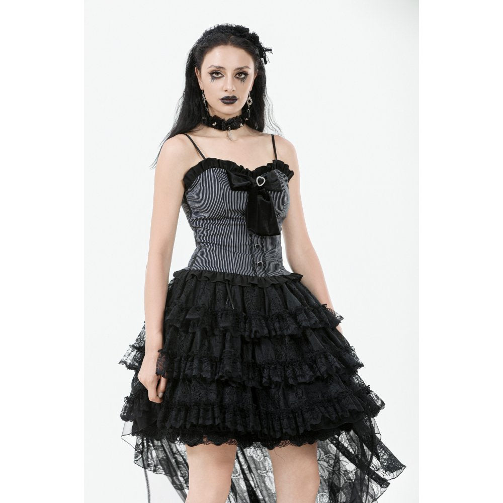 Dark in Love Belladonna Black Tiered Lace High-Low Goth Skirt