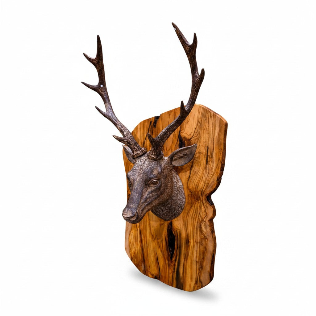 Olive Wood Handcrafted Wooden Deer Head Hanging Wall Decor | Looks Great In Log Cabins & AirBnB's