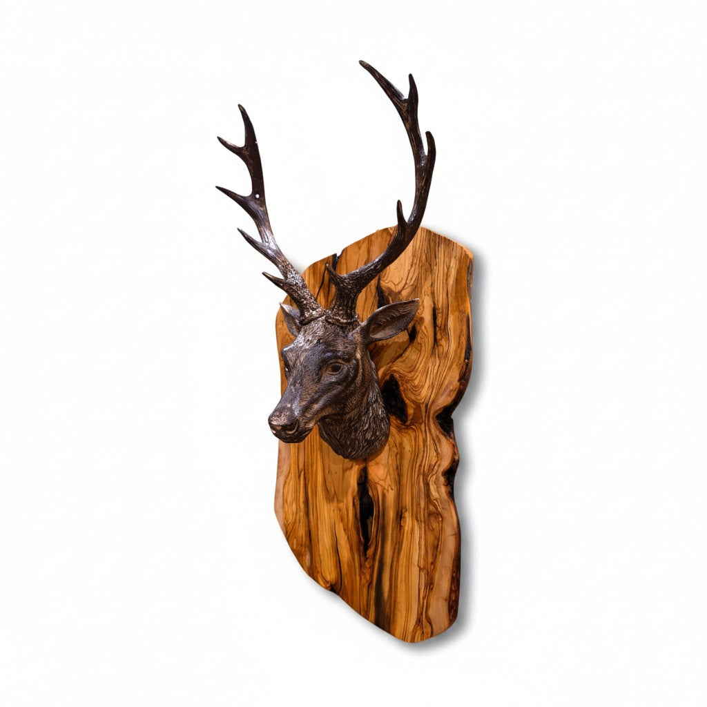 Olive Wood Handcrafted Wooden Deer Head Hanging Wall Decor | Looks Great In Log Cabins & AirBnB's