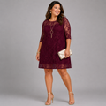 Fine Lace 3/4 Sleeve Swing Dress with Sweetheart Neckline