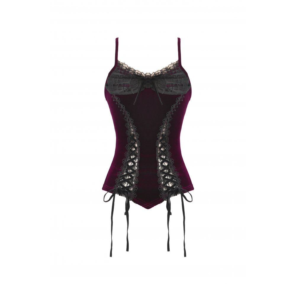Dark in Love Serilda Velvet Lace Corset Top – Wine Red Gothic Style