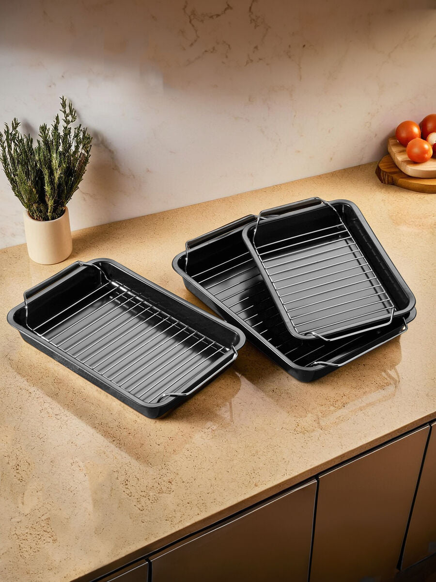 Orsina Mari Non-Stick Roasting Trays with Wire Racks – Set of 3