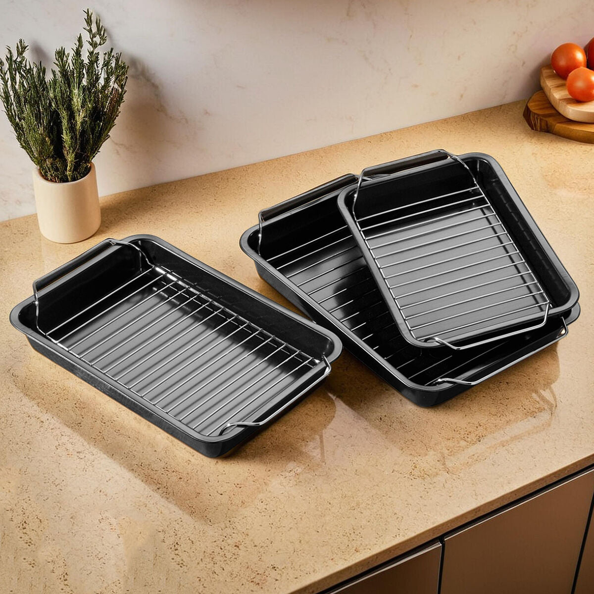 Orsina Mari Non-Stick Roasting Trays with Wire Racks – Set of 3
