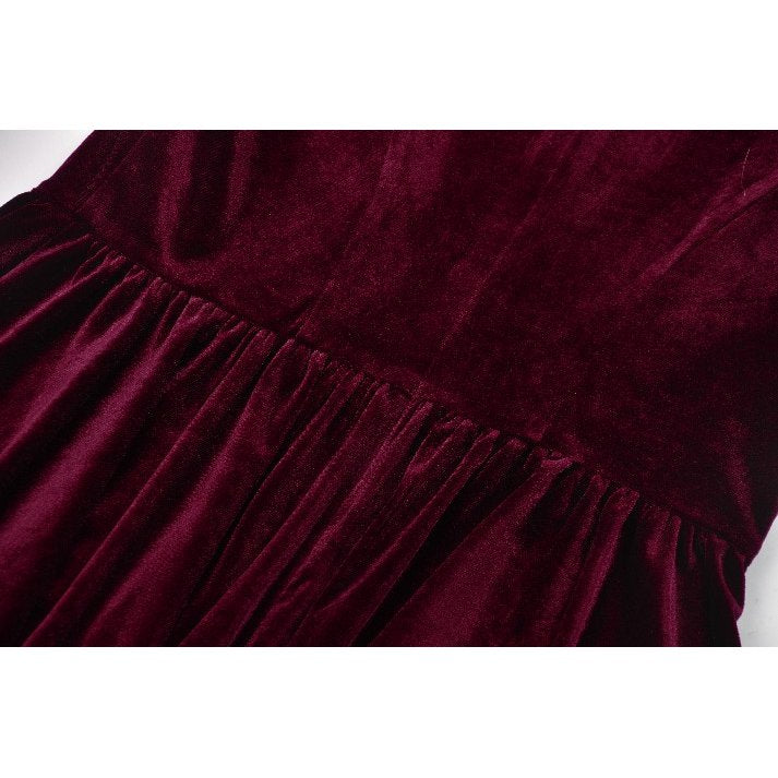 Dark in Love Ophelia Burgundy Velvet Goth Dress with Lace Collar
