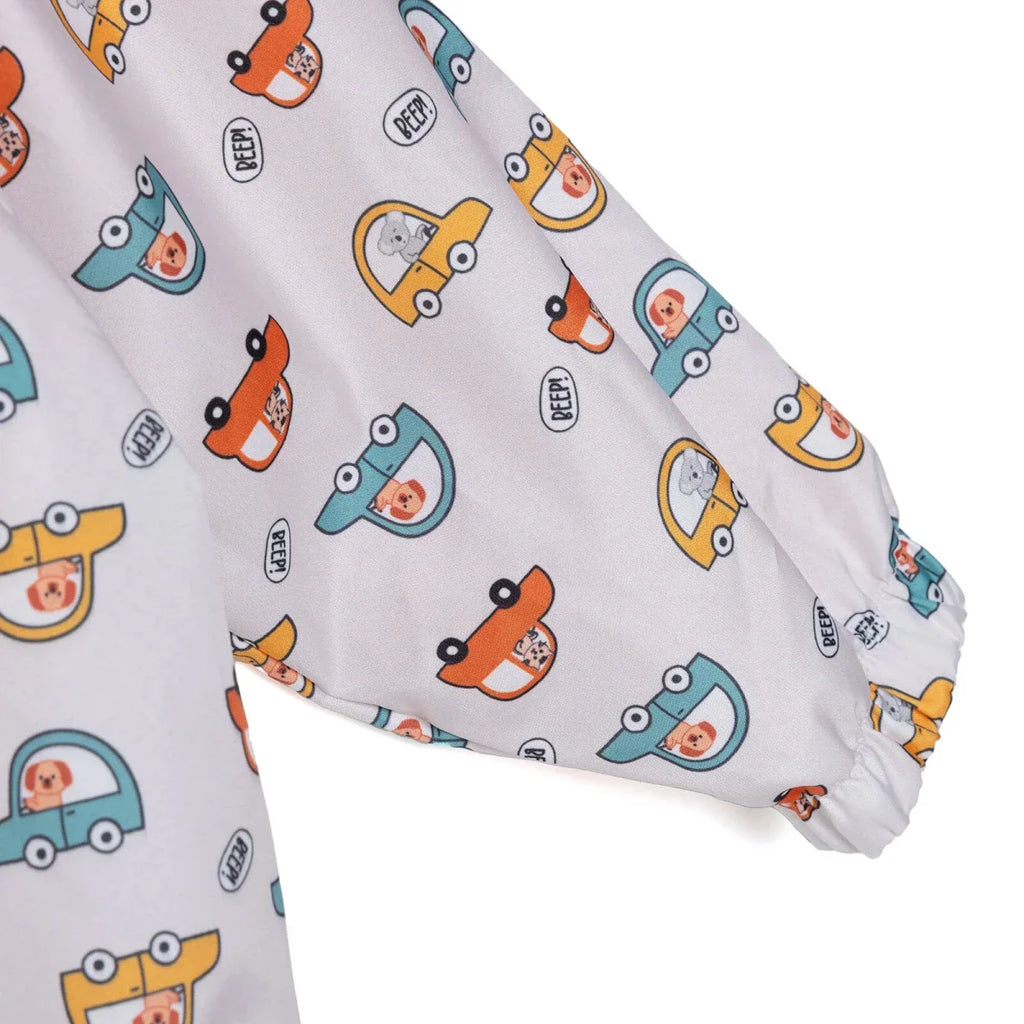 HelloBaby Boys Raincoat Car Print Zip Fastening Hooded Long Sleeve - Ecru Printed