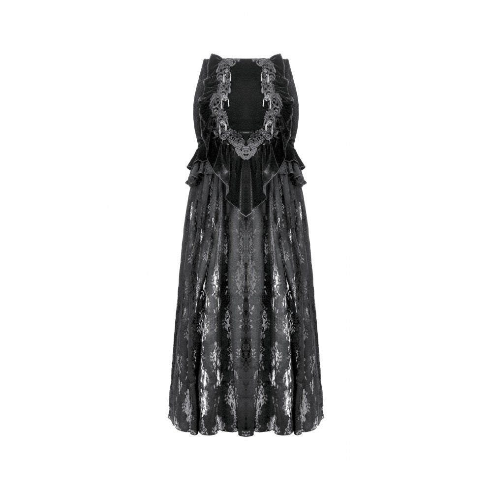 Dark in Love Gothic Lace Velvet Layered Maxi Skirt – Black Victorian