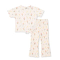 HelloBaby Girls Blouse & Leggings Set Floral Print Flower Garden Crew Neck Full Length Short Sleeve - Ecru Printed
