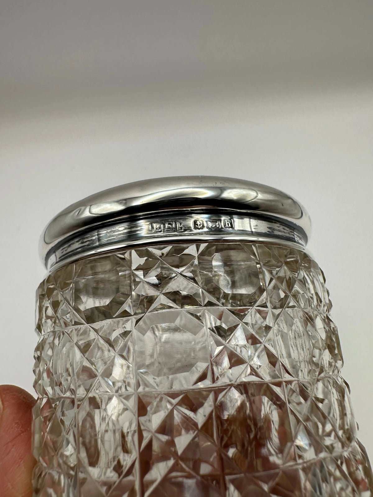Antique Solid Sterling Silver Topped Cut Glass Pot  / Dressing Table Pot